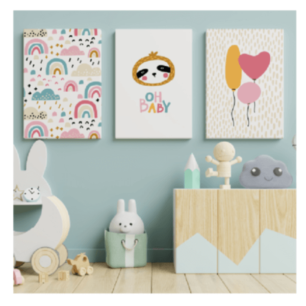 3 Large Canvas Art, Framed Canvas Prints & Wall Art- Model 7 for Kids Room